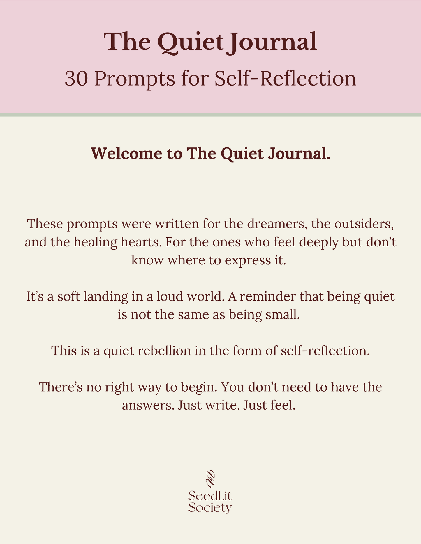 The Quiet Journal – 30 Journal Prompts for Self-Reflection –  Digital Download